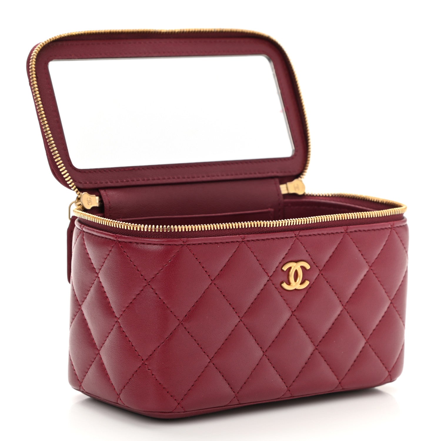 Chanel Lambskin Quilted Small Vanity Case With Chain Dark Red 4 of 10