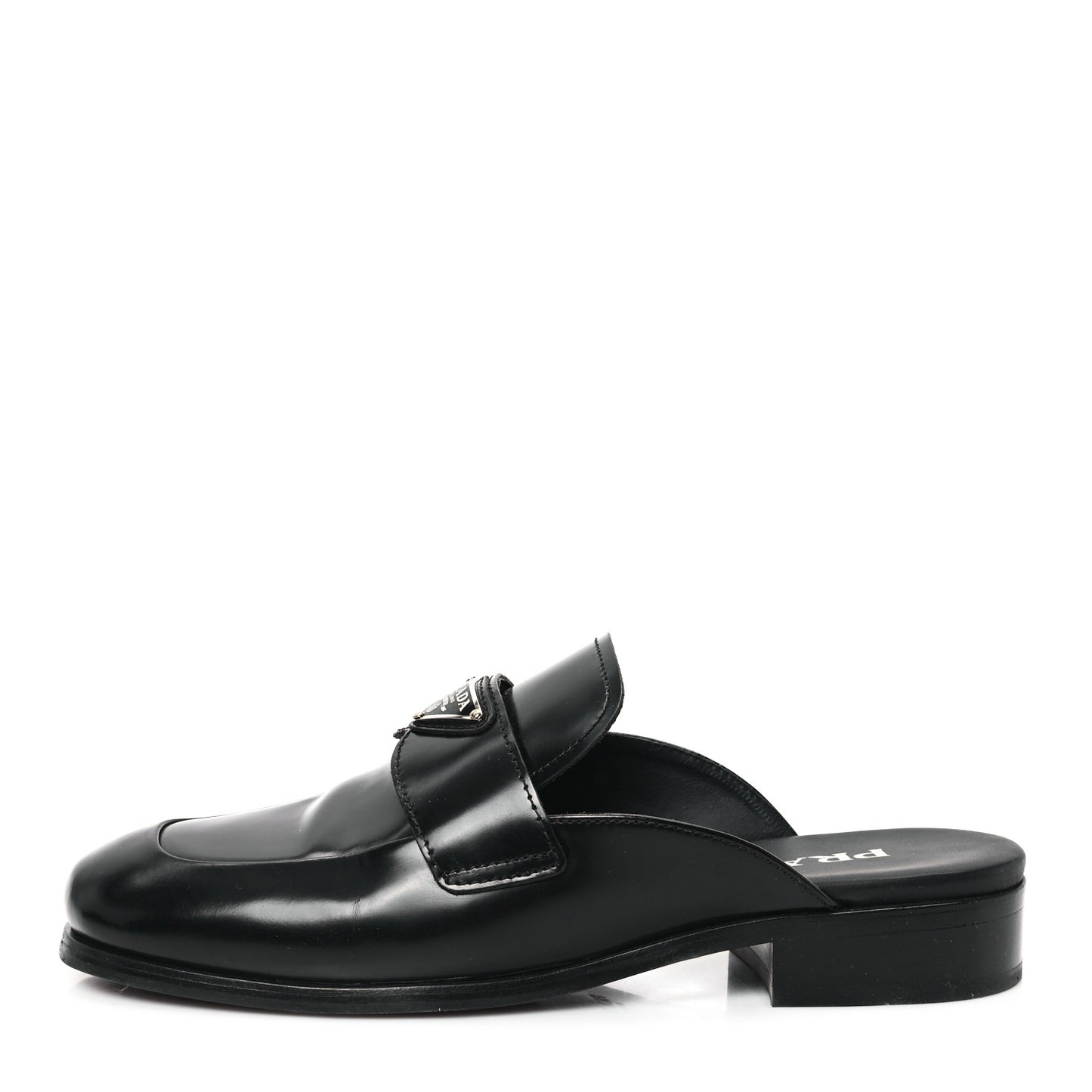 City Calfskin Metal Triangle Logo 20mm Flat Mules 37 Black