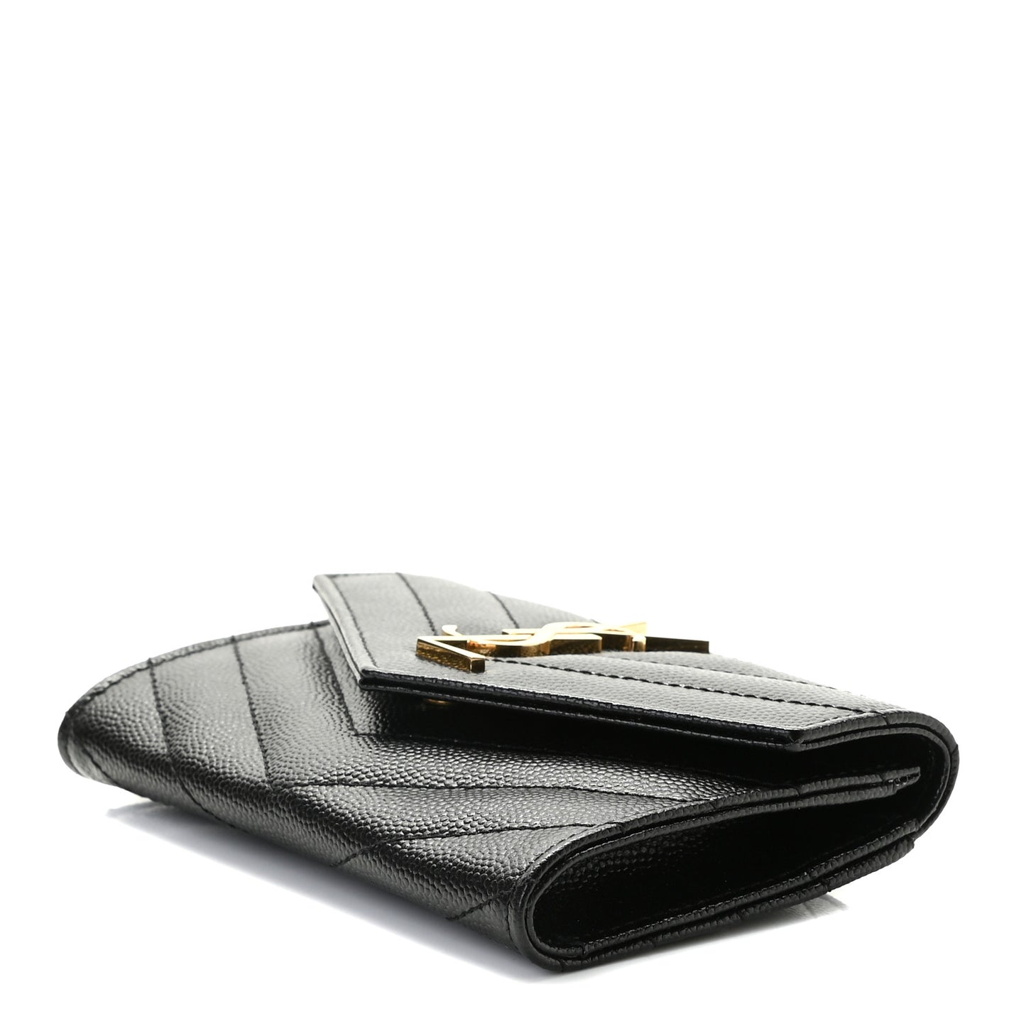 Grain De Poudre Matelasse Chevron Small Monogram Envelope Wallet Black
