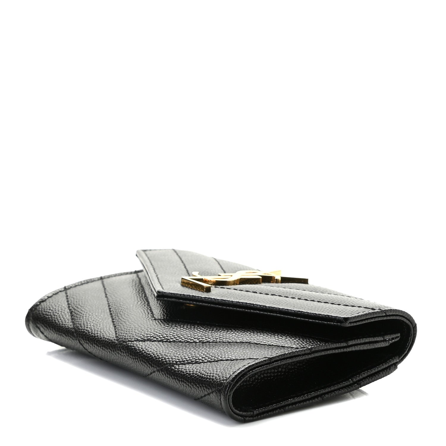 Saint Laurent Grain De Poudre Matelasse Chevron Small Monogram Envelope Wallet Black 6 of 8