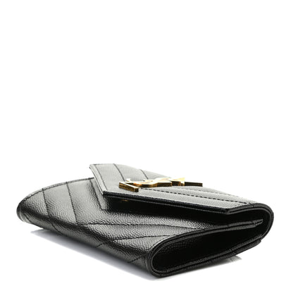 Saint Laurent Grain De Poudre Matelasse Chevron Small Monogram Envelope Wallet Black 6 of 8