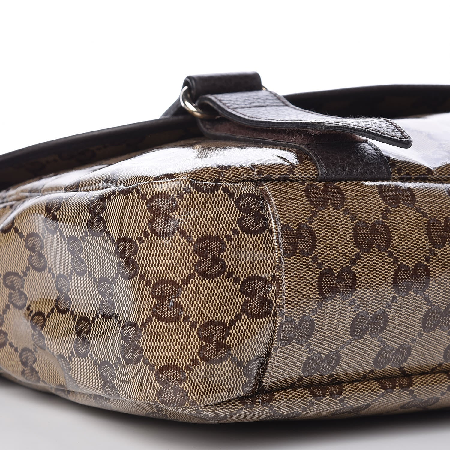 Gucci Crystal Monogram Medium Double Buckle Flap Messenger Beige Dark Brown 9 of 10