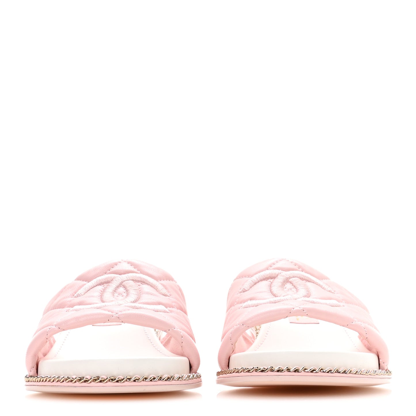 Lambskin Quilted CC Chain Mules 38 Light Pink White