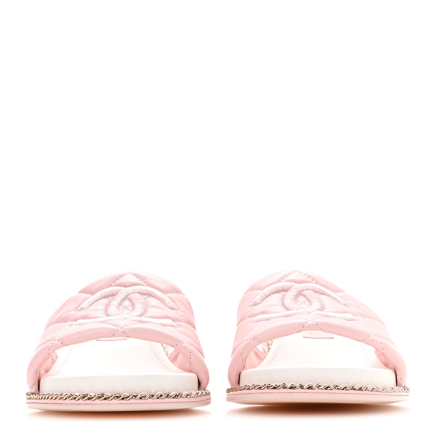 Chanel Lambskin Quilted CC Chain Mules 38 Light Pink White 3 of 8