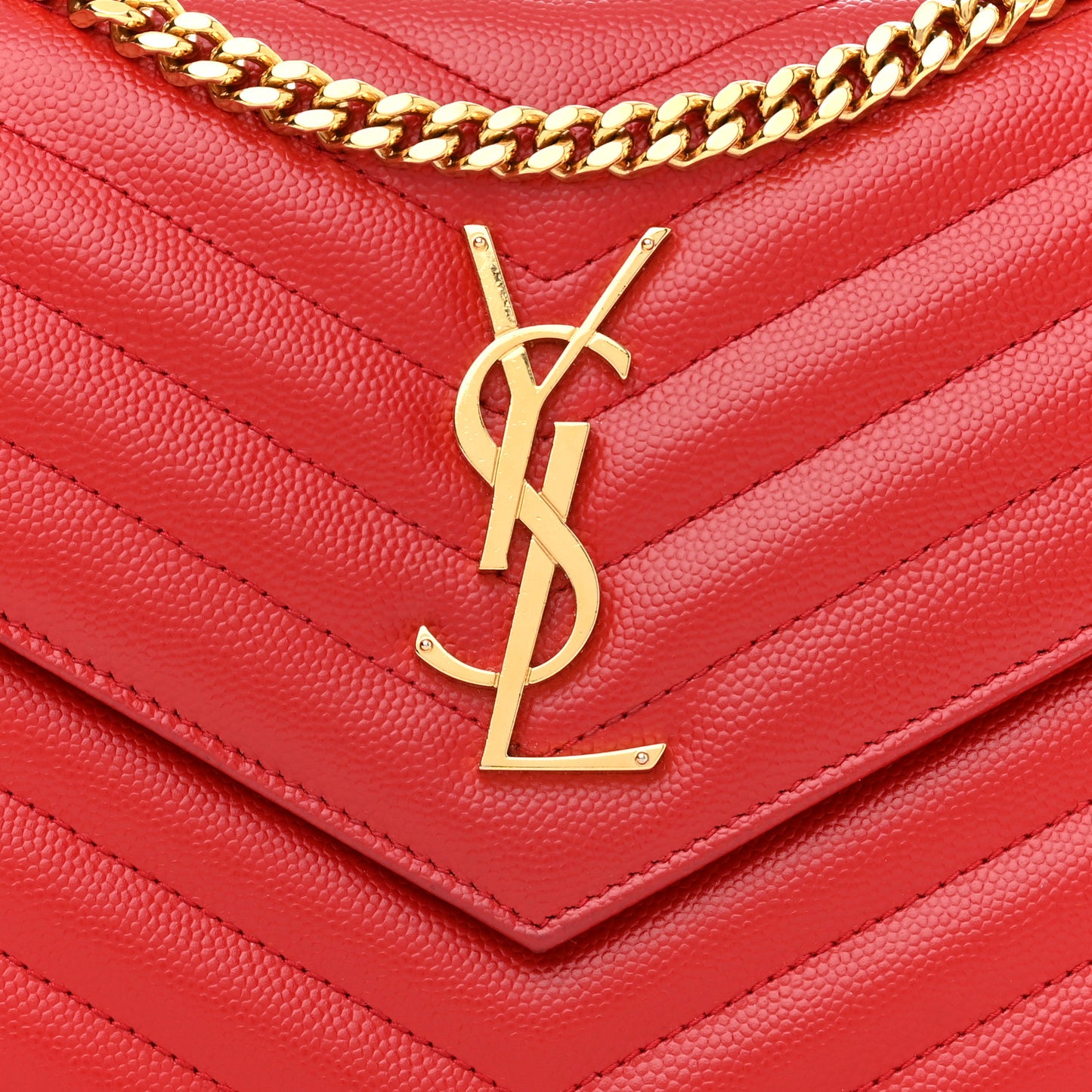 Grain De Poudre Matelasse Chevron Monogram Chain Wallet New Red