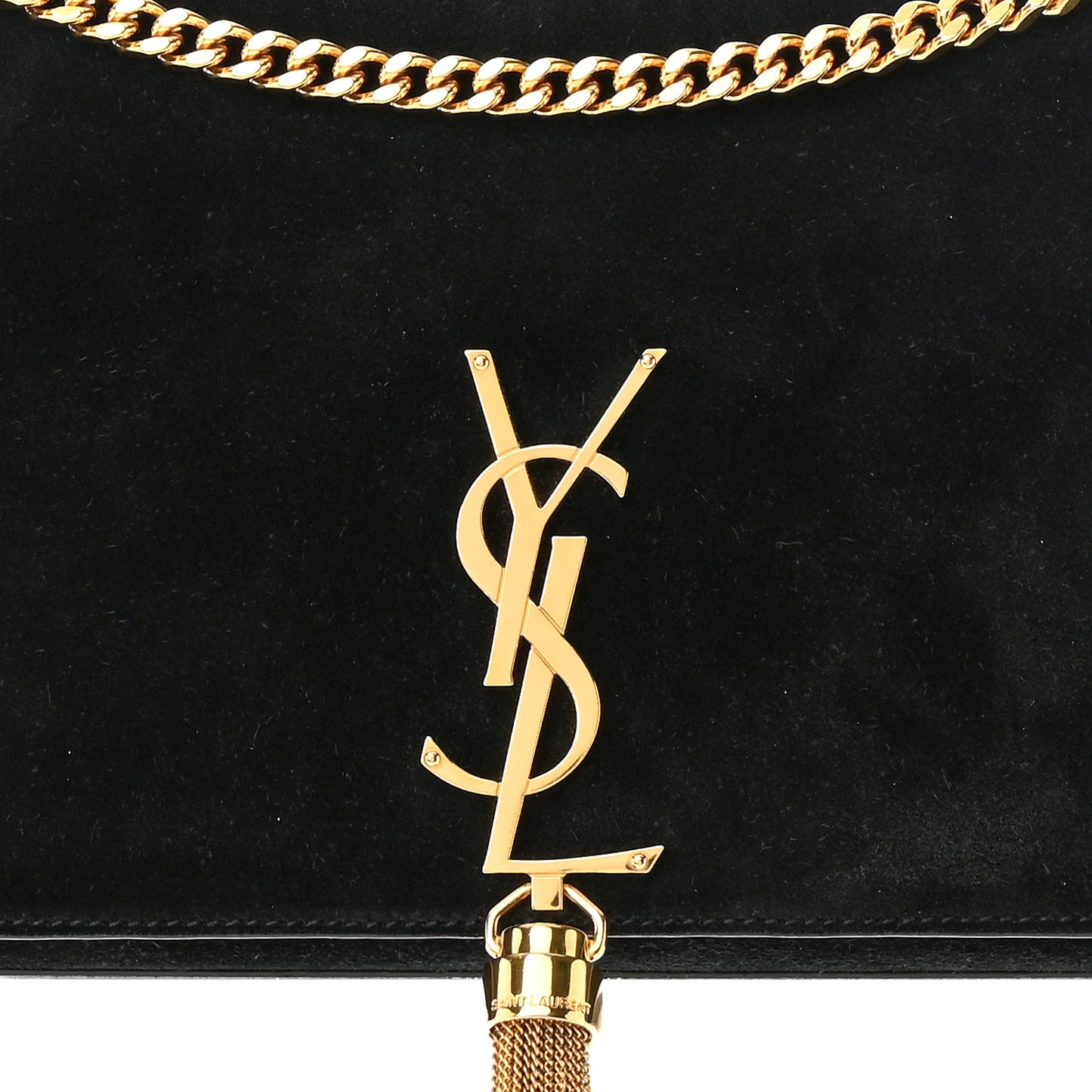 Suede Medium Classic Monogram Kate Tassel Satchel Black