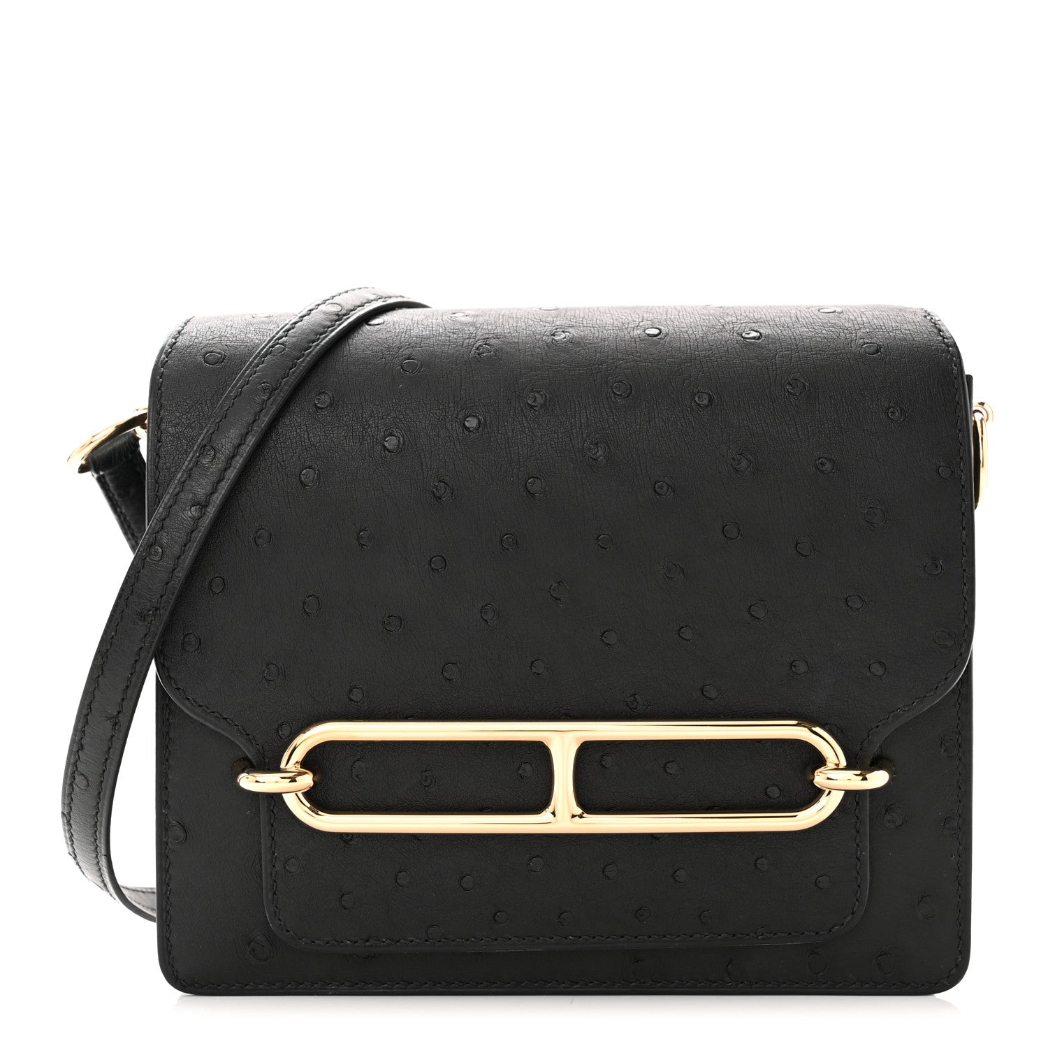 Hermes Ostrich Mini Sac Roulis Black 1 of 10