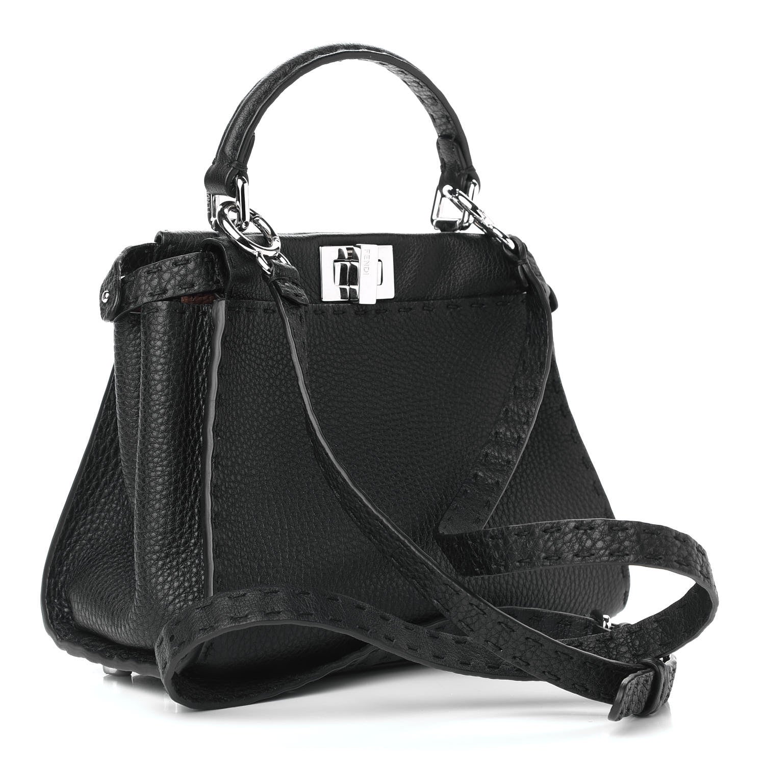 Fendi Cuoio Romano Selleria Bi-Color Mini Peekaboo Iconic Satchel Black Mou 3 of 8