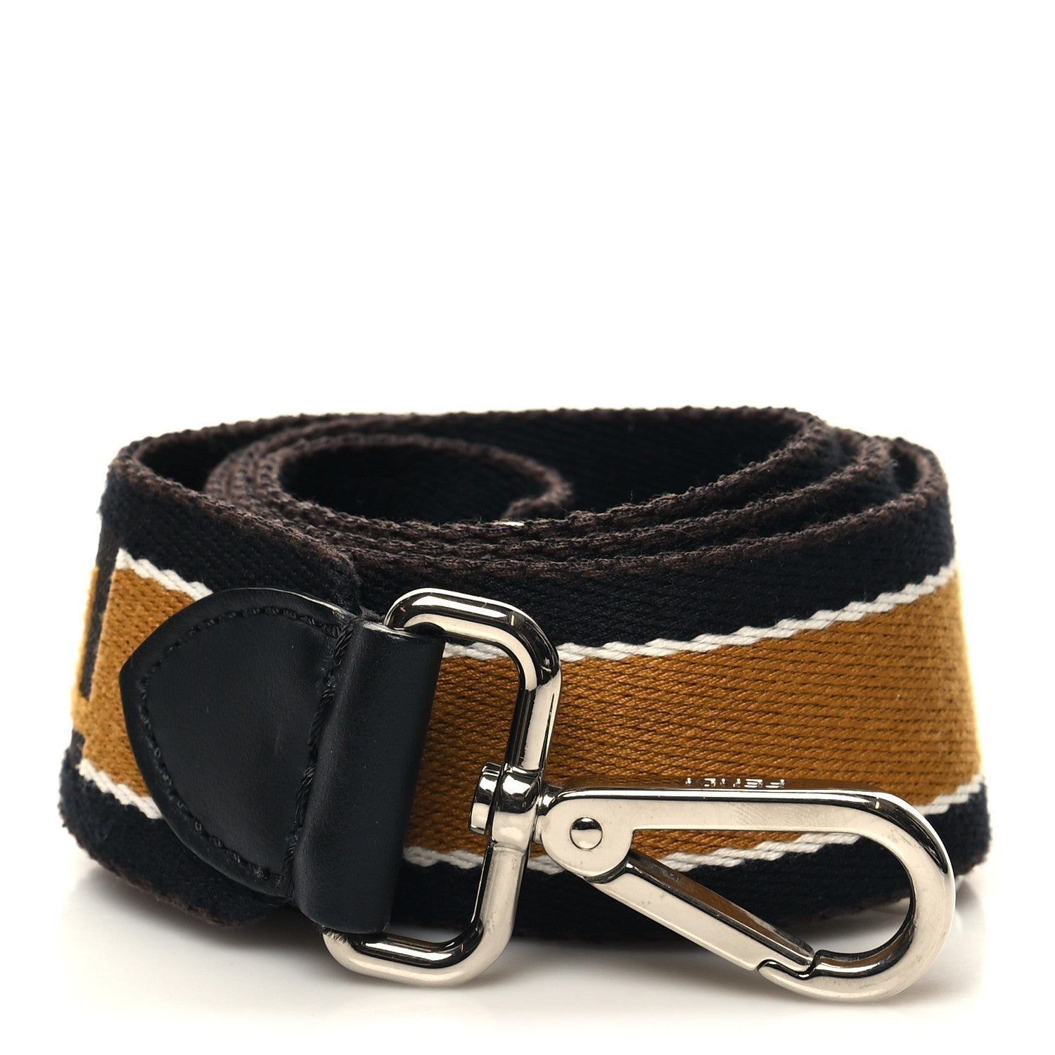Fendi Ribbon Vitello Century FF Striped Strap You Black Tobacco 1 of 6