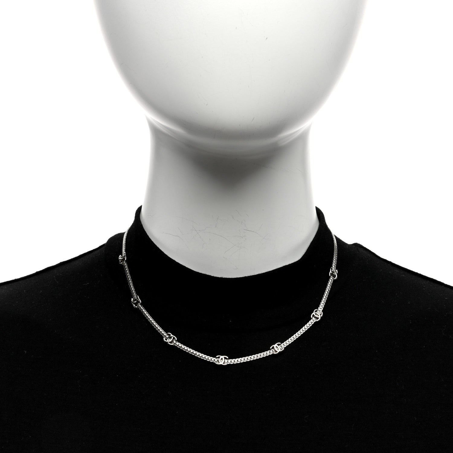 Chanel Metal CC Short Chain Necklace Silver 3 of 5