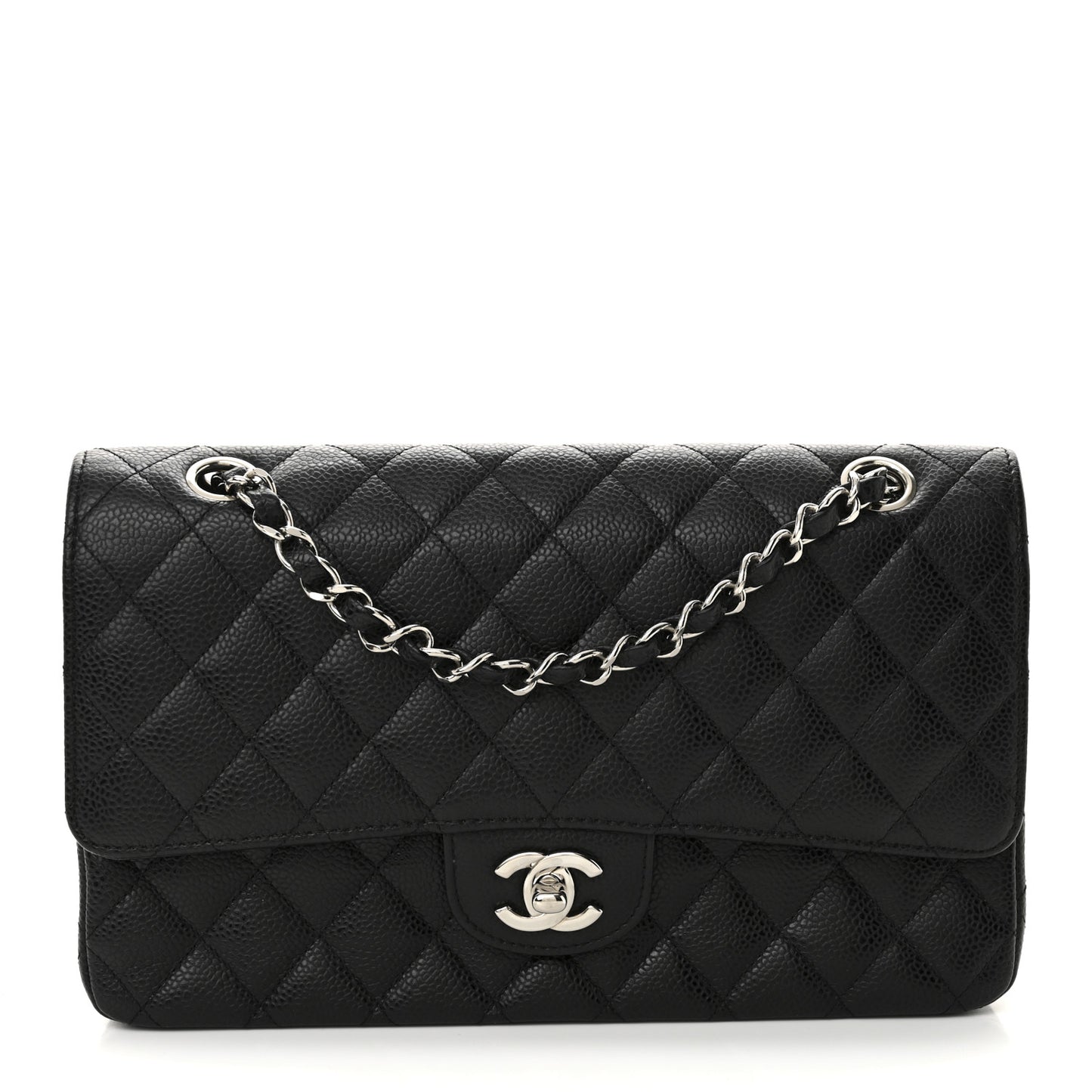 Caviar Quilted Medium Double Flap Black