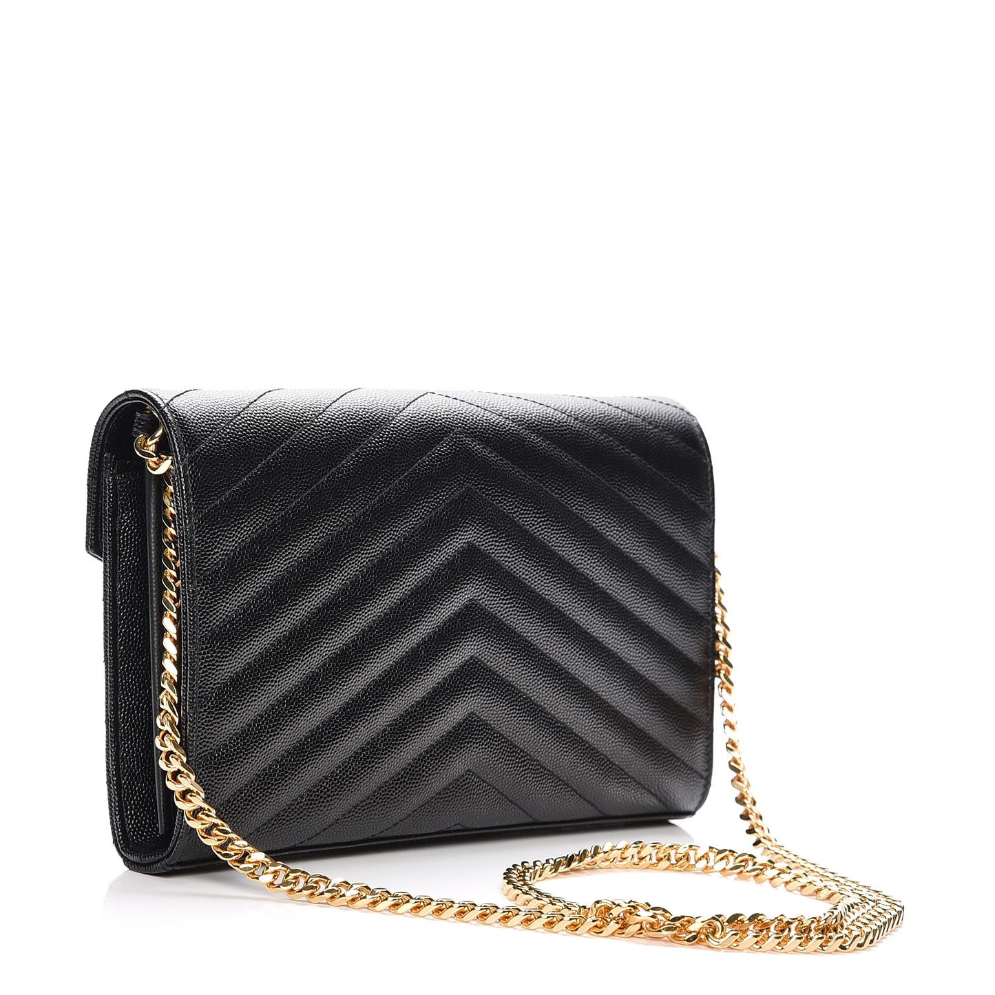 Grain De Poudre Matelasse Chevron Monogram Chain Wallet Black