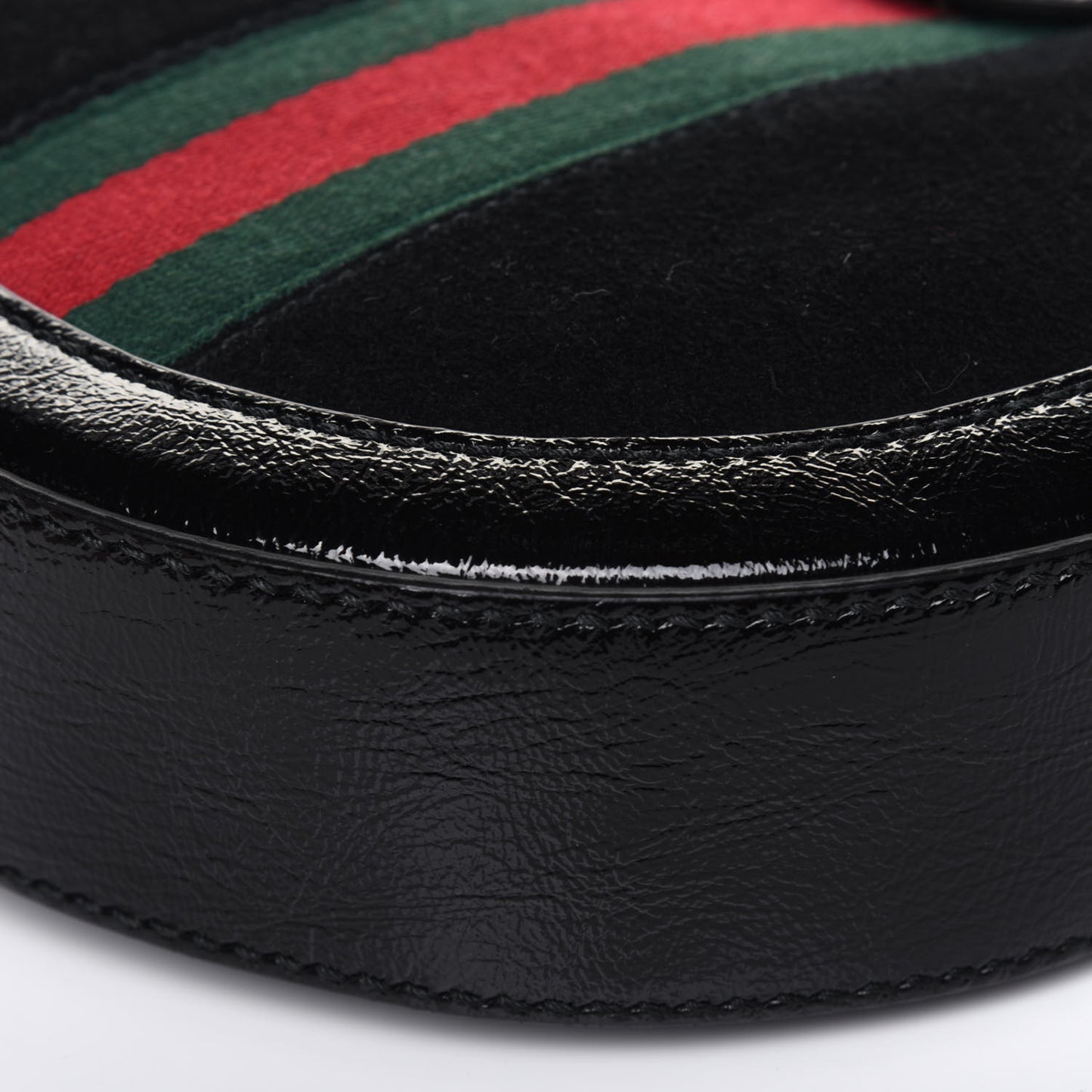 Suede Patent Web Mini Ophidia Round Shoulder Bag Black