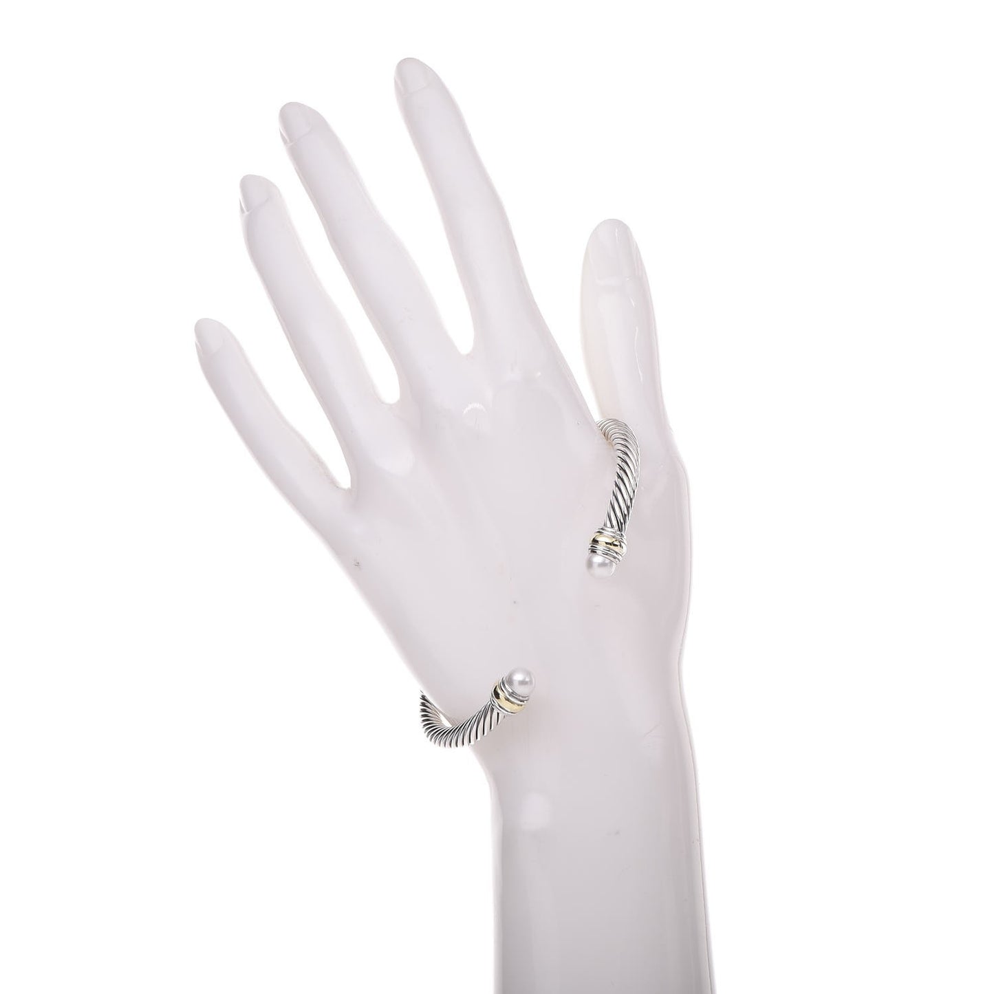 Sterling Silver 14K Yellow Gold Pearl 5mm Cable Classics Bracelet