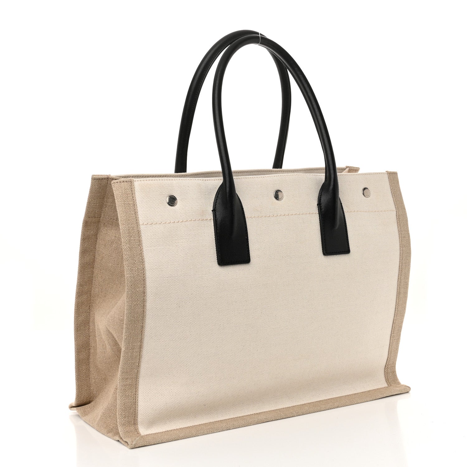 Saint Laurent Linen Calfskin Small Rive Gauche Tote Optic White 3 of 10
