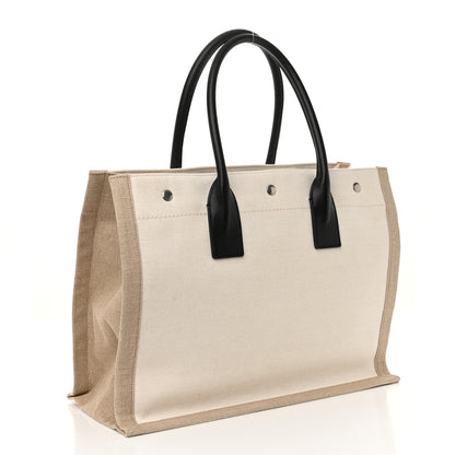 Saint Laurent Linen Calfskin Small Rive Gauche Tote Optic White 3 of 10