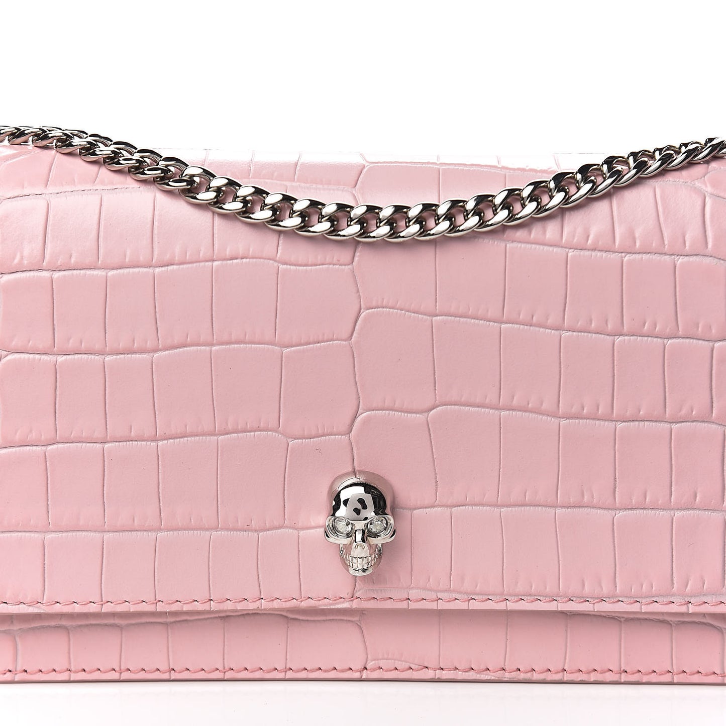 Calfskin Crocodile Embossed Skull Mini Crossbody Bag Pink