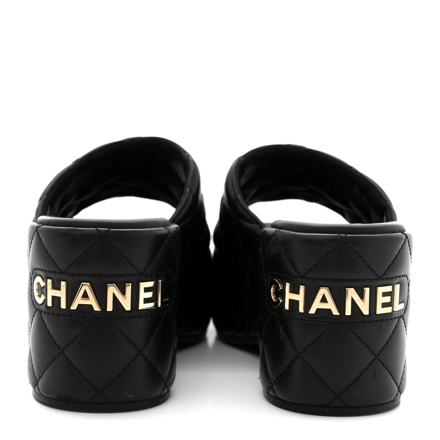 Chanel Lambskin Quilted CC Mules Wedge Sandals 40 Black 6 of 15