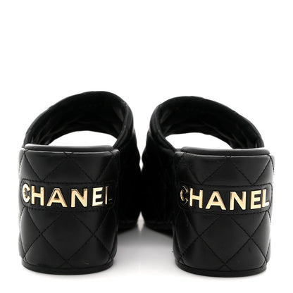 Chanel Lambskin Quilted CC Mules Wedge Sandals 40 Black 6 of 15