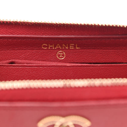 Chanel Sheepskin Quilted Mademoiselle Vintage Zip Around Wallet Red 6 of 8