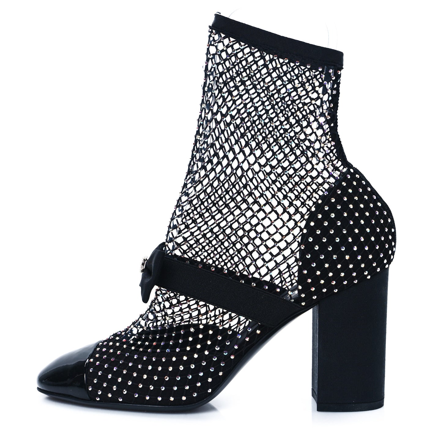 Resille Strass Kid Suede Patent Mary Jane Short Boots 38.5 Black