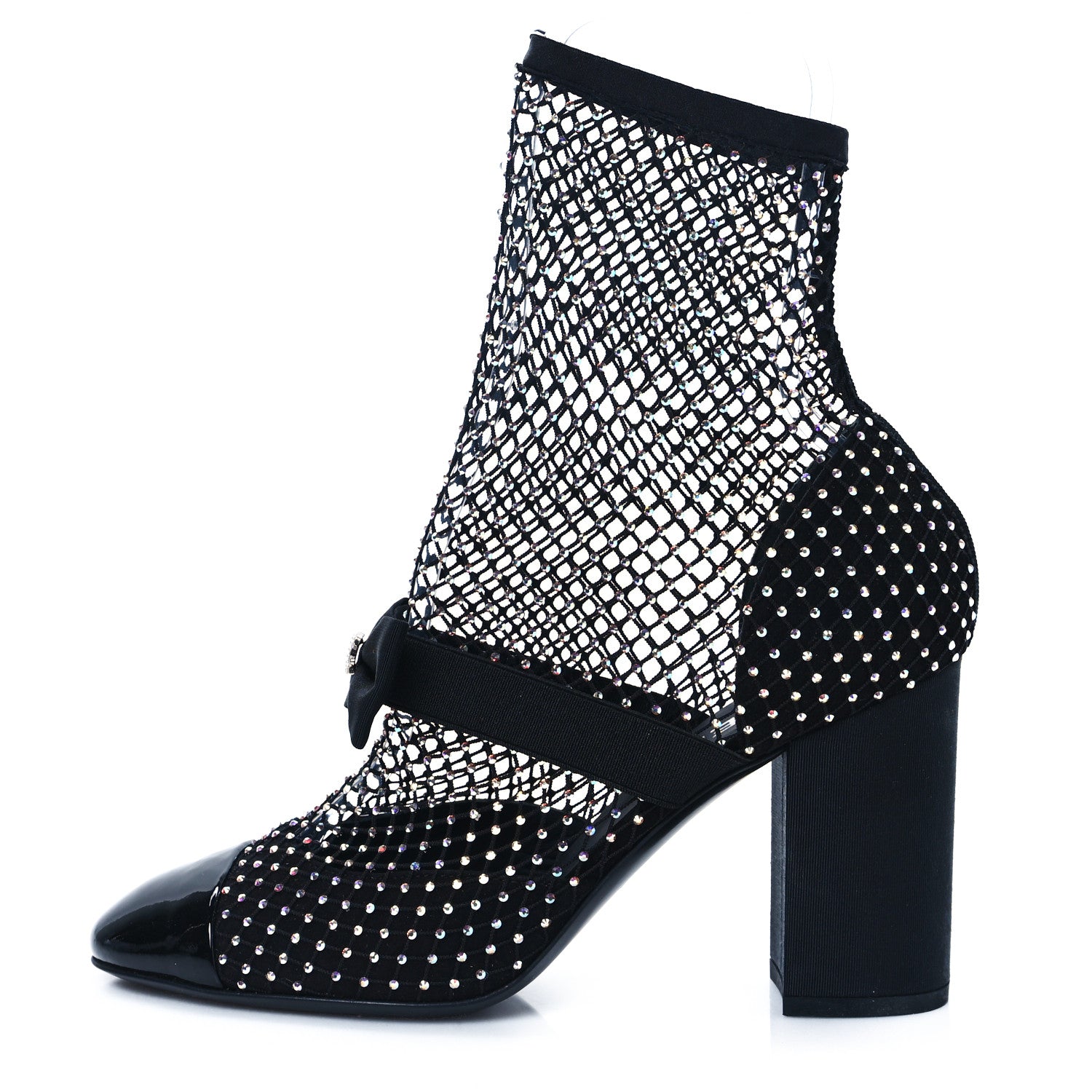 Chanel Resille Strass Kid Suede Patent Mary Jane Short Boots 38.5 Black 1 of 7