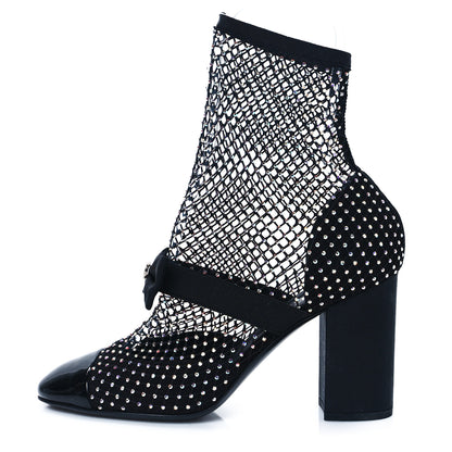 Chanel Resille Strass Kid Suede Patent Mary Jane Short Boots 38.5 Black 1 of 7