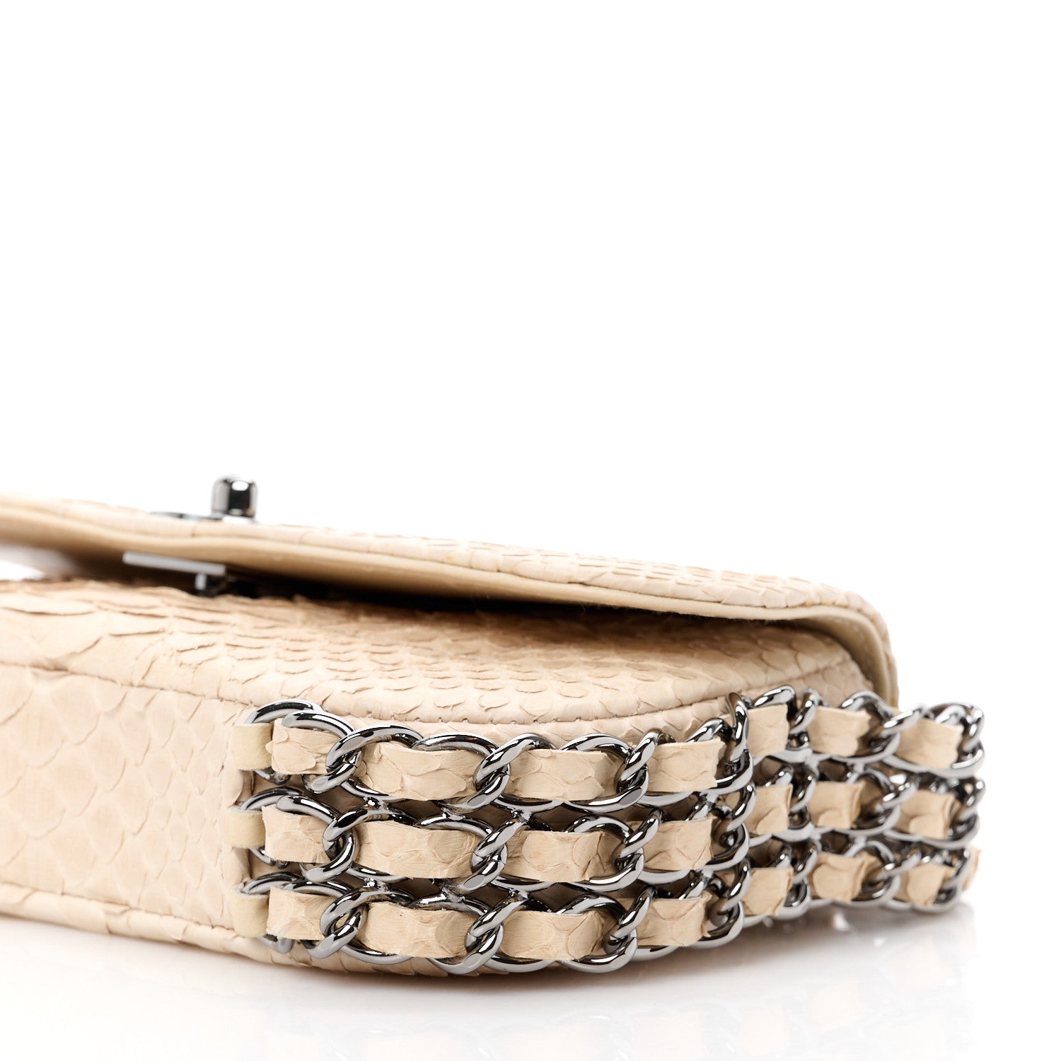 Chanel Snakeskin 3 Chain Flap Beige Clair 12 of 14