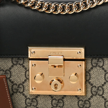 Gucci GG Supreme Monogram Calfskin Small Padlock Shoulder Bag Beige Black Cuir 9 of 14
