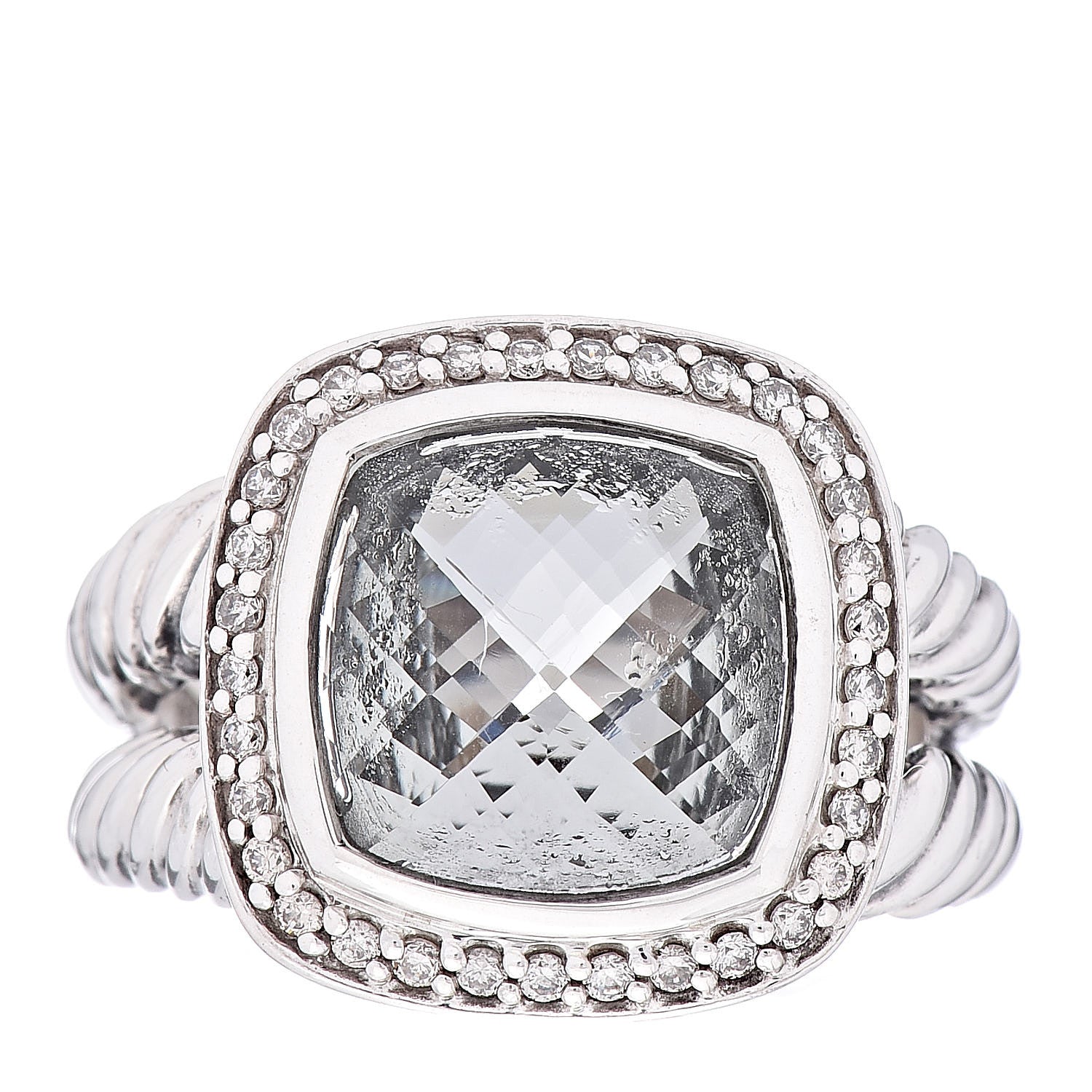 David Yurman Sterling Silver Diamond Prasiolite 11mm Albion Ring 57 8 1 of 5