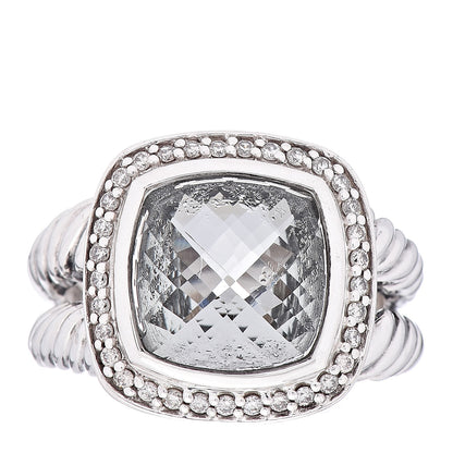 David Yurman Sterling Silver Diamond Prasiolite 11mm Albion Ring 57 8 1 of 5
