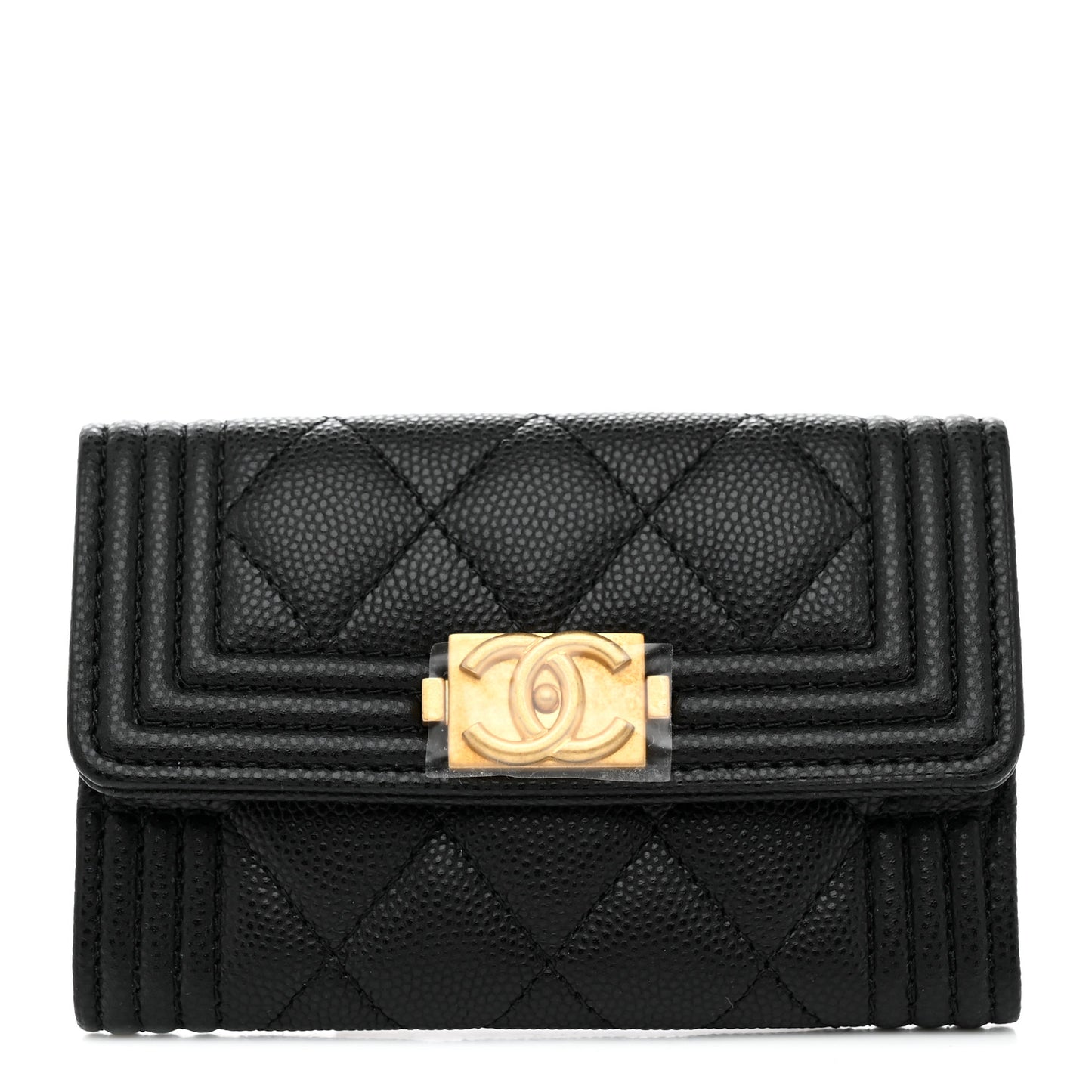 Caviar Quilted Boy Flap Card Holder Black