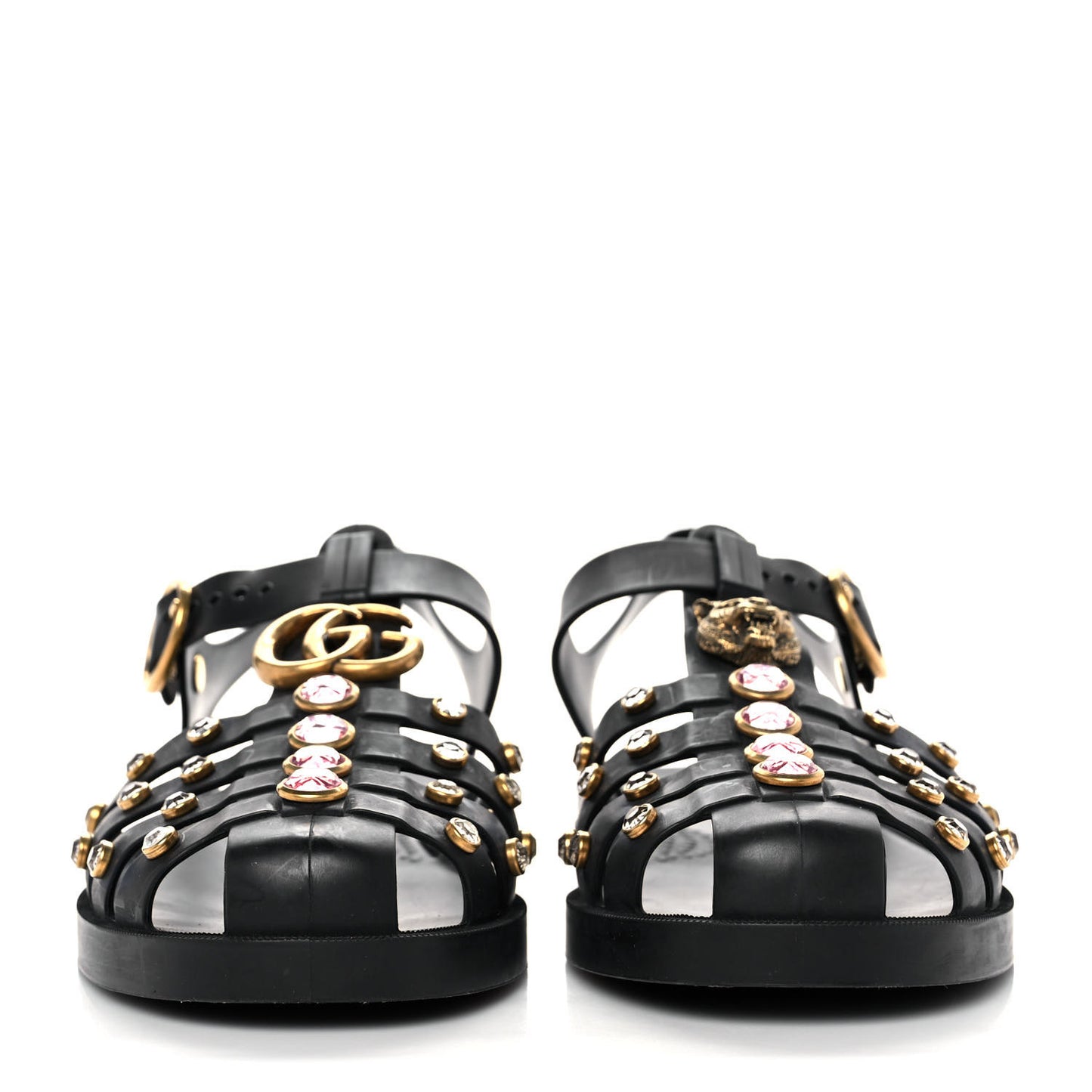 Rubber Crystal Womens Buckle Strap Sandals 39 Black
