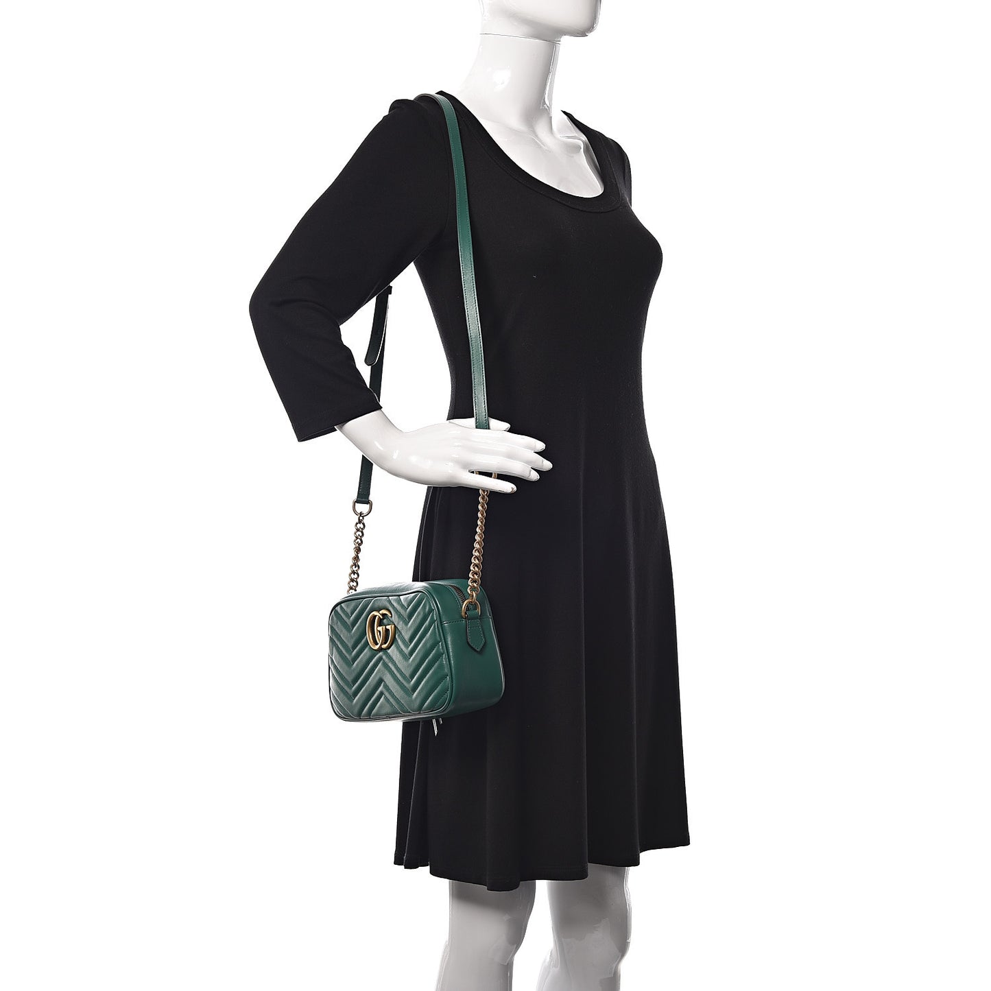Calfskin Matelasse Small GG Marmont Chain Shoulder Bag Emerald Green