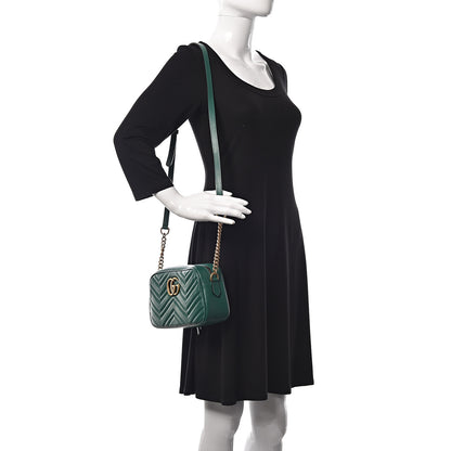 Gucci Calfskin Matelasse Small GG Marmont Chain Shoulder Bag Emerald Green 2 of 10