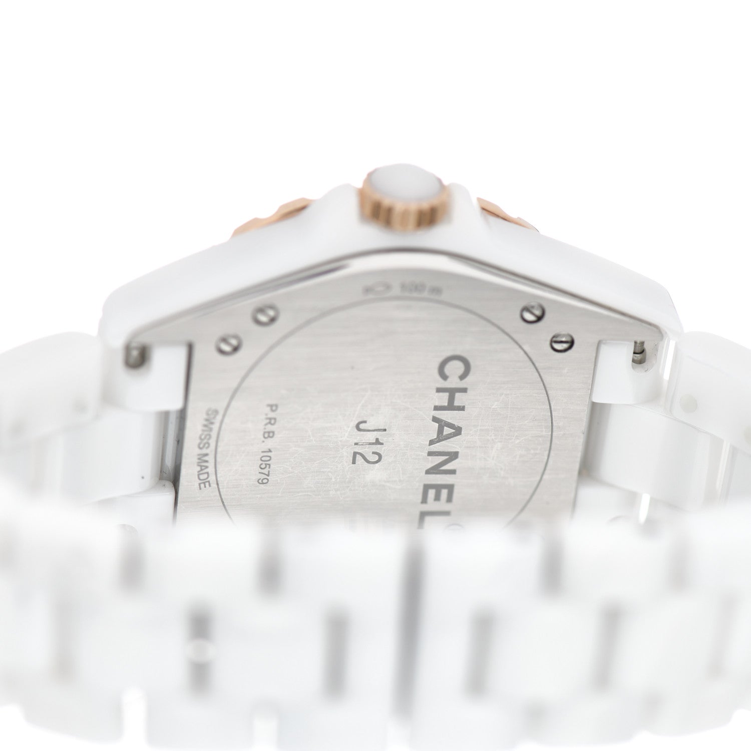 Chanel Stainless Steel 18K Beige Gold Ceramic Diamond 36.5mm J12 Automatic Watch White 4 of 4