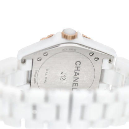 Chanel Stainless Steel 18K Beige Gold Ceramic Diamond 36.5mm J12 Automatic Watch White 4 of 4