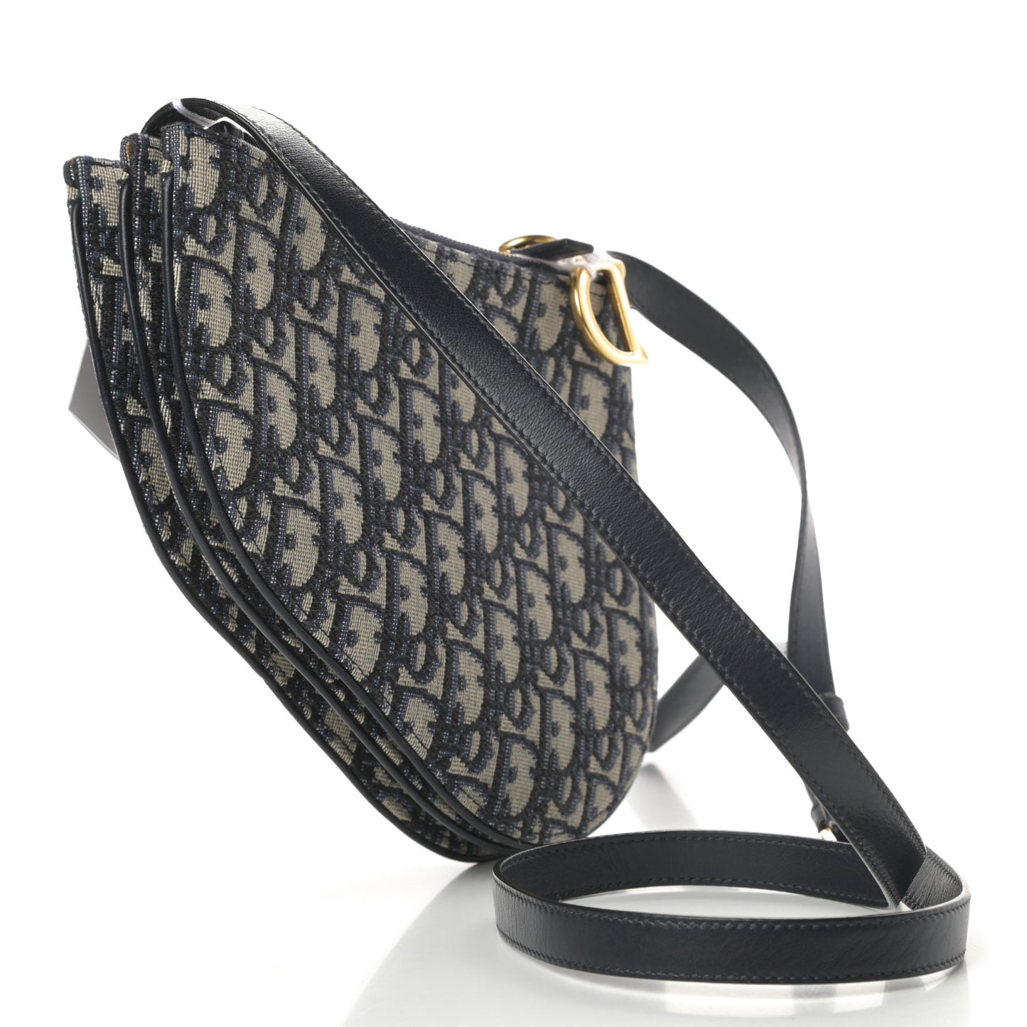 Oblique Saddle Pouch With Strap Navy Blue