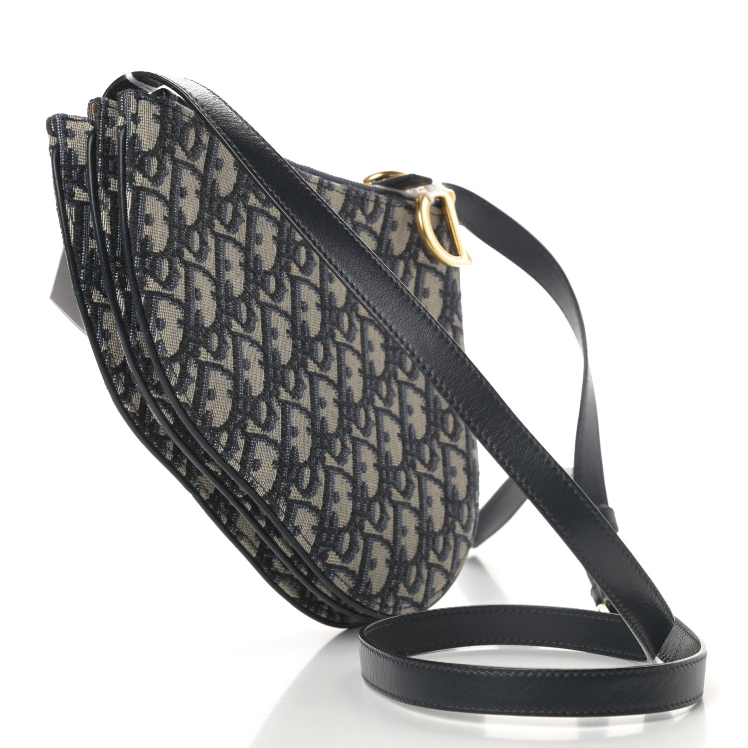 Christian Dior Oblique Saddle Pouch With Strap Navy Blue 3 of 12