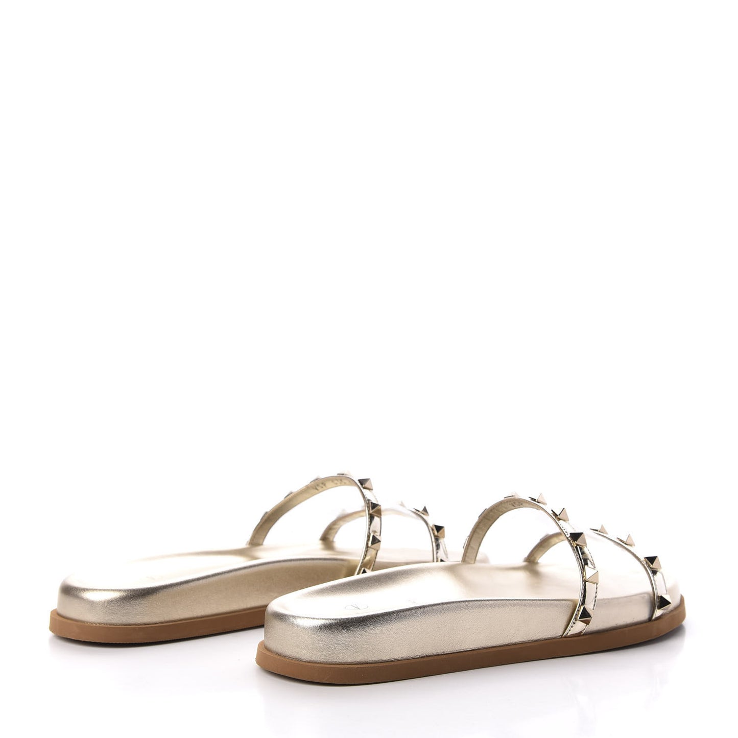 PVC Metallic Nappa Rockstud Moonwalk Flat Slide Sandals 37.5 Platino Transparent