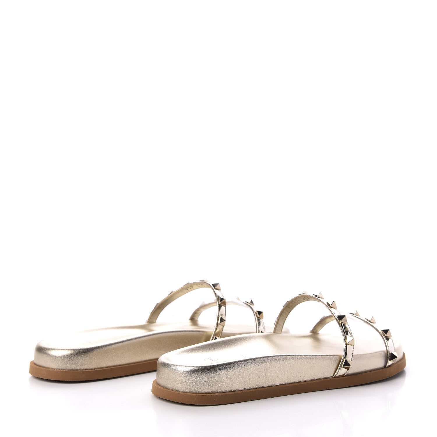 Valentino Garavani PVC Metallic Nappa Rockstud Moonwalk Flat Slide Sandals 37.5 Platino Transparent 4 of 10