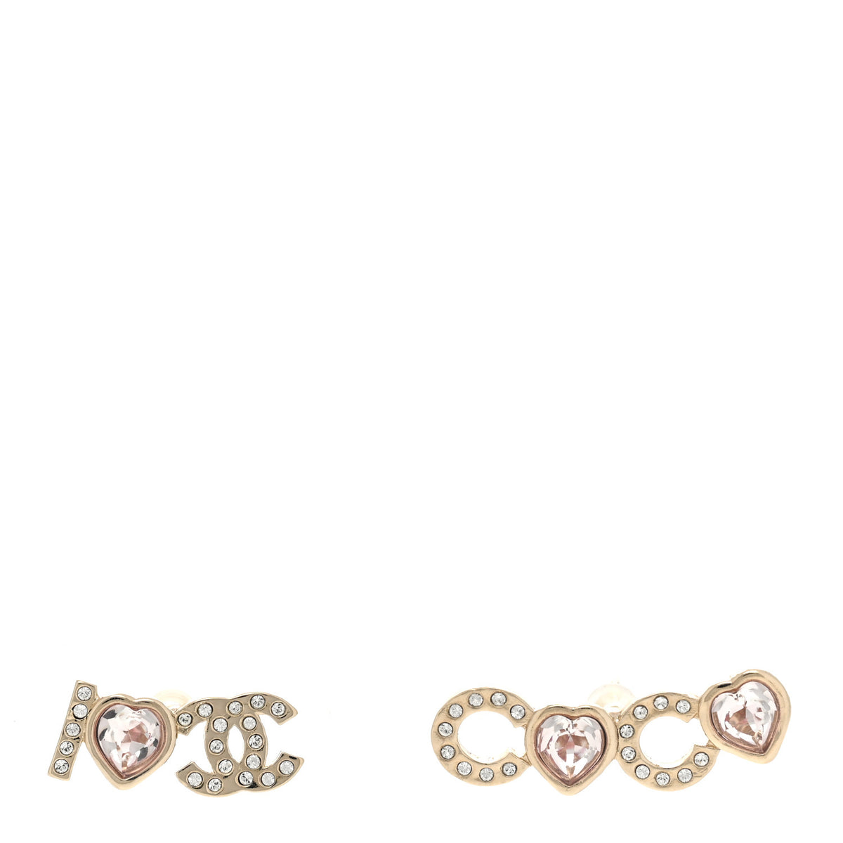 Metal Strass I Love Coco Heart Earrings Gold Pink