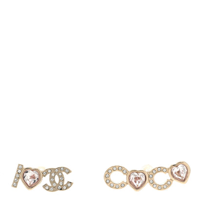 Chanel Metal Strass I Love Coco Heart Earrings Gold Pink 1 of 4