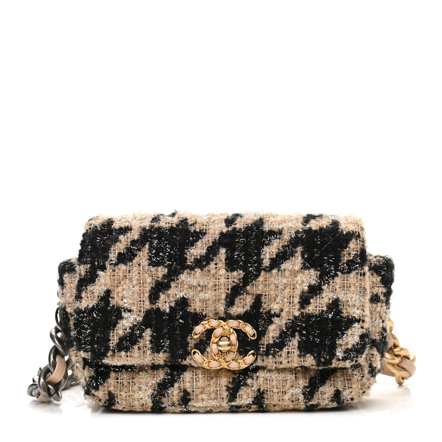 Tweed Quilted Chanel 19 Waist Bag Beige Black