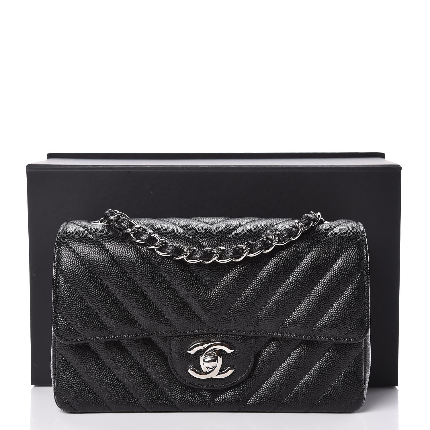 Chanel Caviar Chevron Quilted Mini Rectangular Flap Black 10 of 10