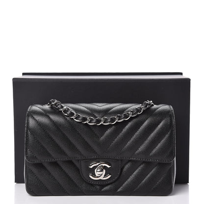 Chanel Caviar Chevron Quilted Mini Rectangular Flap Black 10 of 10