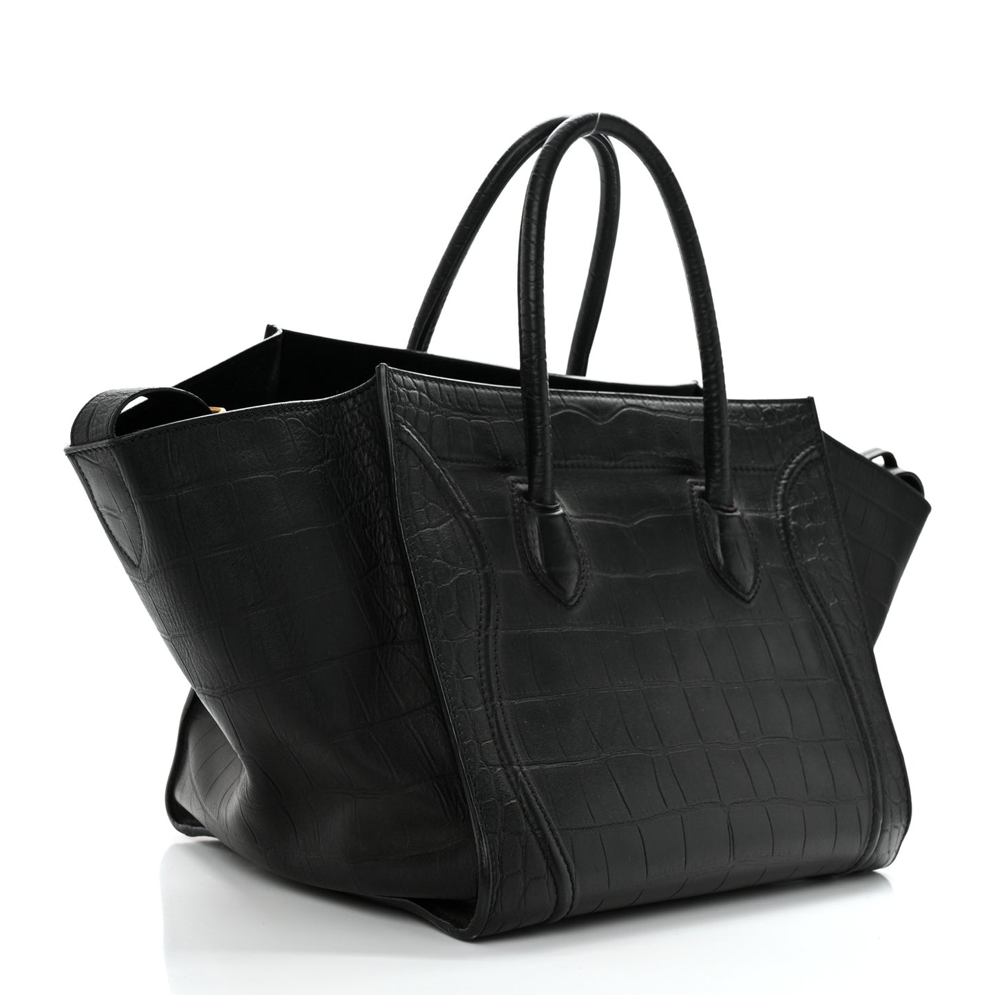 Calfskin Crocodile Embossed Medium Phantom Luggage Black