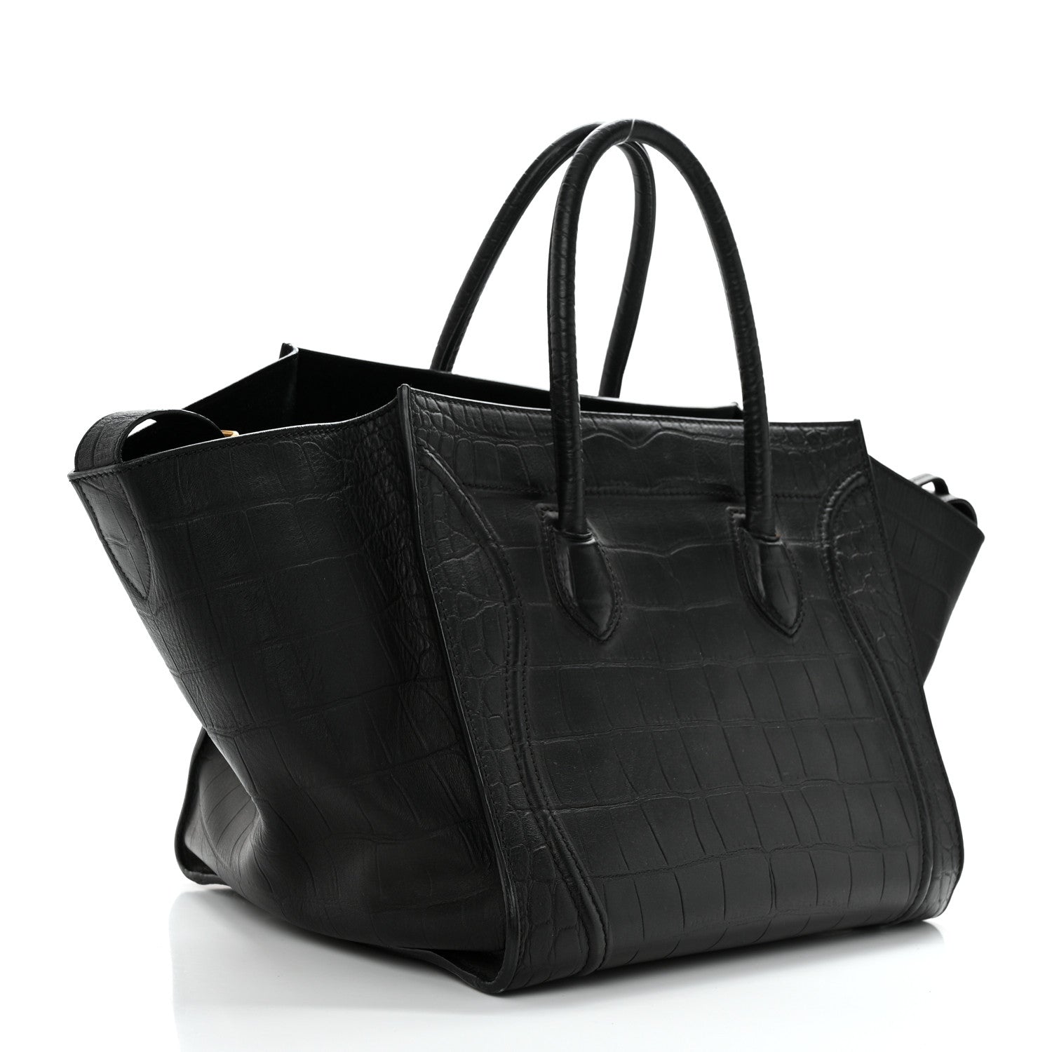 Celine Calfskin Crocodile Embossed Medium Phantom Luggage Black 2 of 14