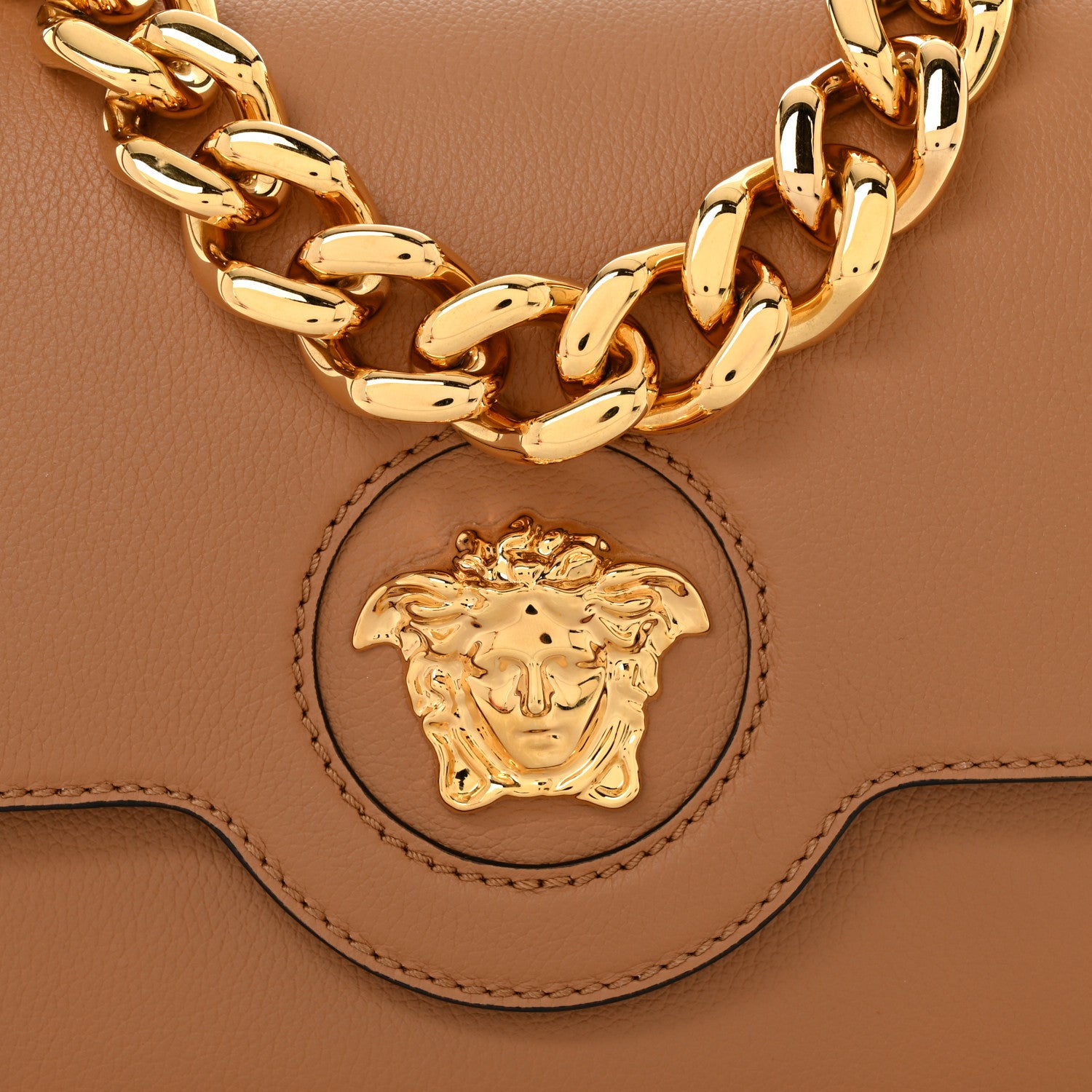 Versace Grained Calfskin La Medusa Chain Clutch Bag Brown 7 of 10