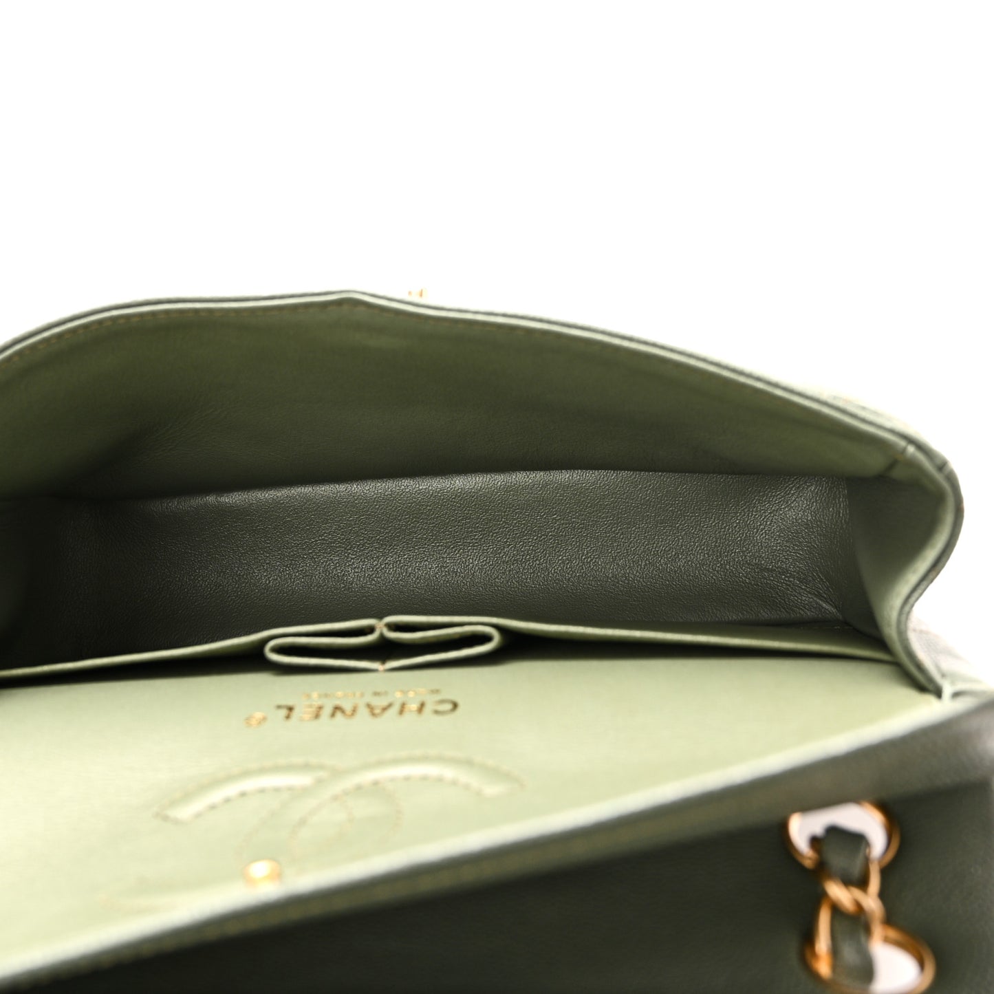 Iridescent Caviar Quilted Small Double Flap Green